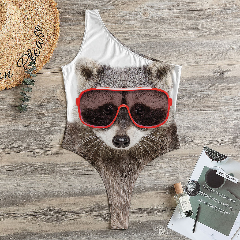 Funny Raccoon Print One Shoulder Bodysuit