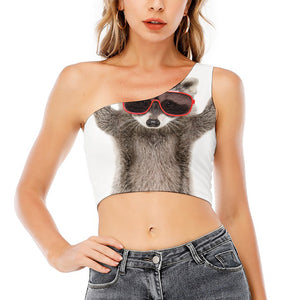 Funny Raccoon Print One Shoulder Crop Top