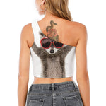 Funny Raccoon Print One Shoulder Crop Top