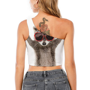 Funny Raccoon Print One Shoulder Crop Top