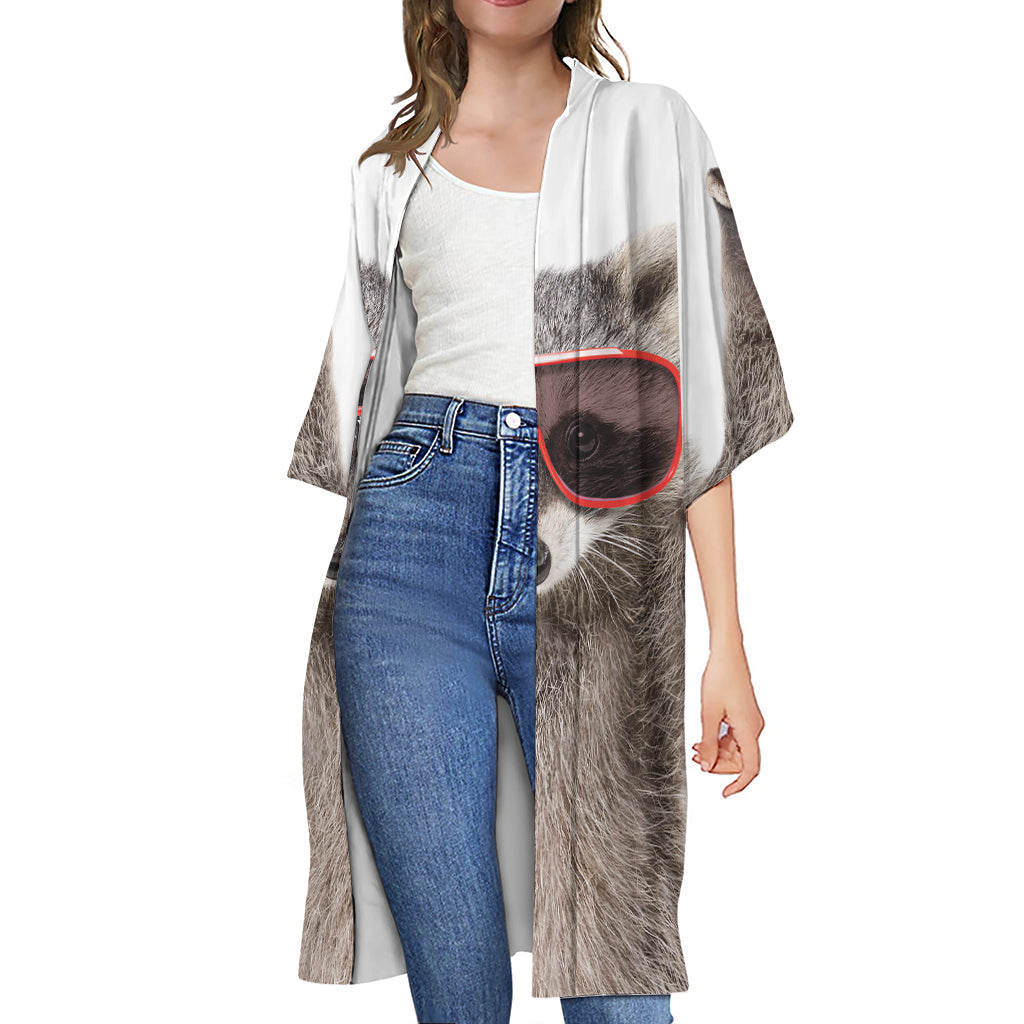 Funny Raccoon Print Open Front Beach Cover Up