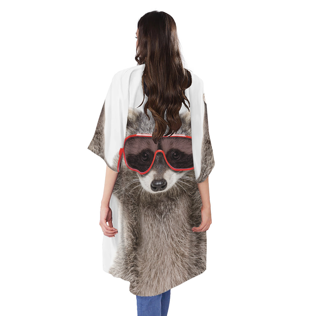 Funny Raccoon Print Open Front Beach Cover Up