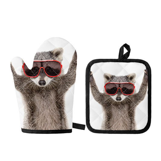 Funny Raccoon Print Oven Mitt And Pot Holder Set