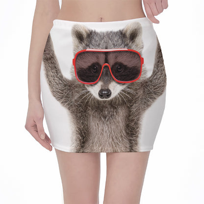 Funny Raccoon Print Pencil Mini Skirt