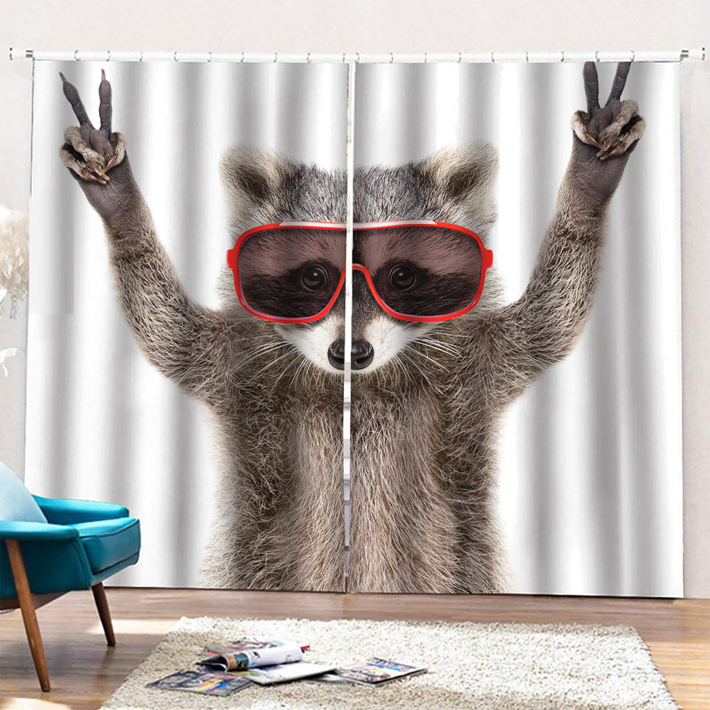 Funny Raccoon Print Pencil Pleat Curtains