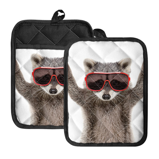Funny Raccoon Print Pot Holders With Pocket