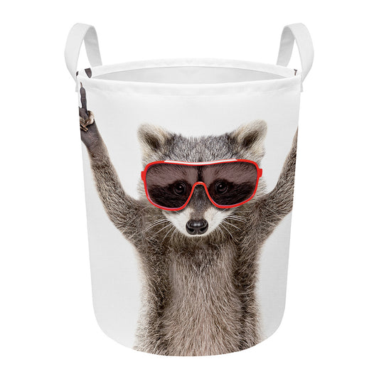 Funny Raccoon Print Round Laundry Basket