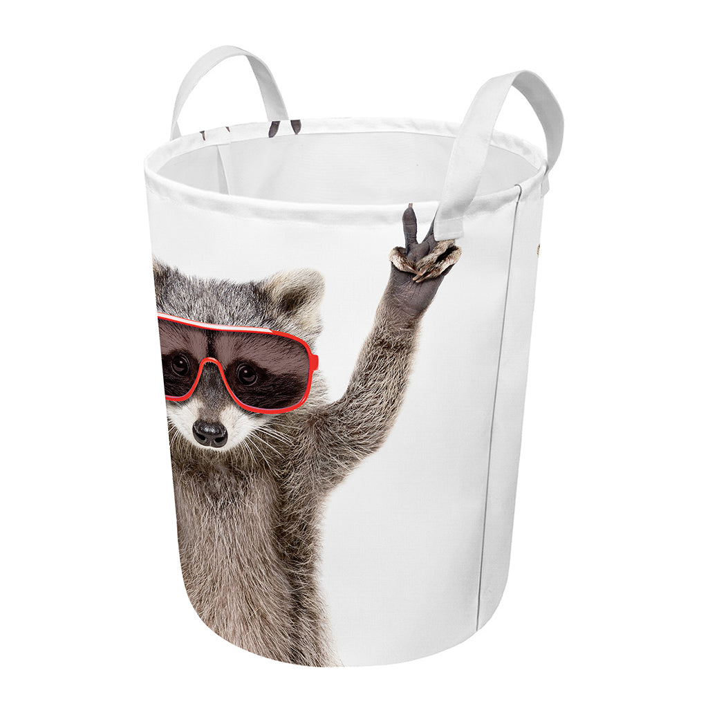Funny Raccoon Print Round Laundry Basket
