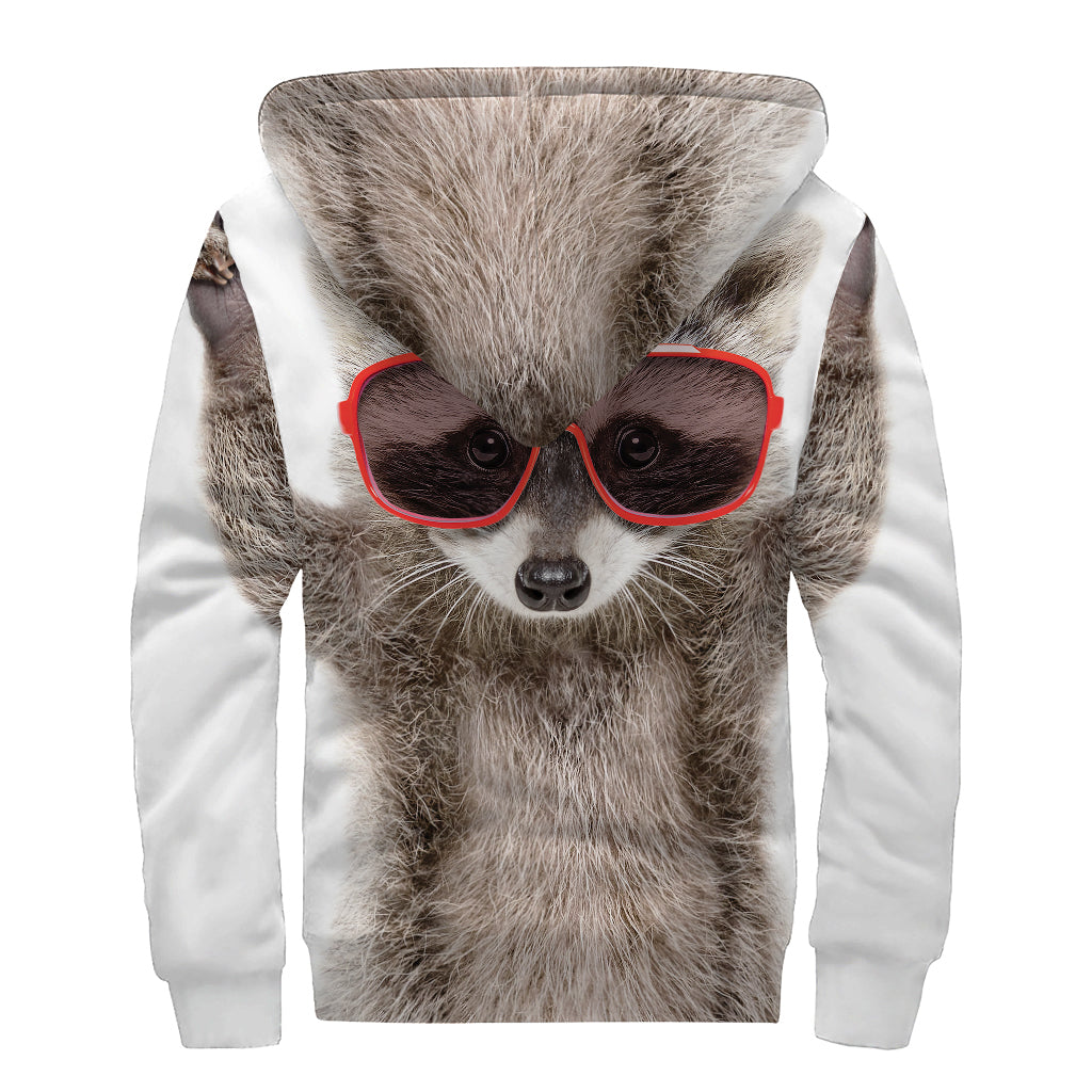 Funny Raccoon Print Sherpa Lined Zip Up Hoodie