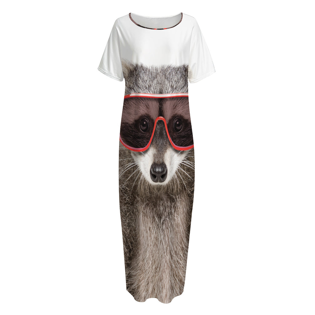 Funny Raccoon Print Short Sleeve Long Nightdress