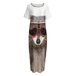 Funny Raccoon Print Short Sleeve Long Nightdress