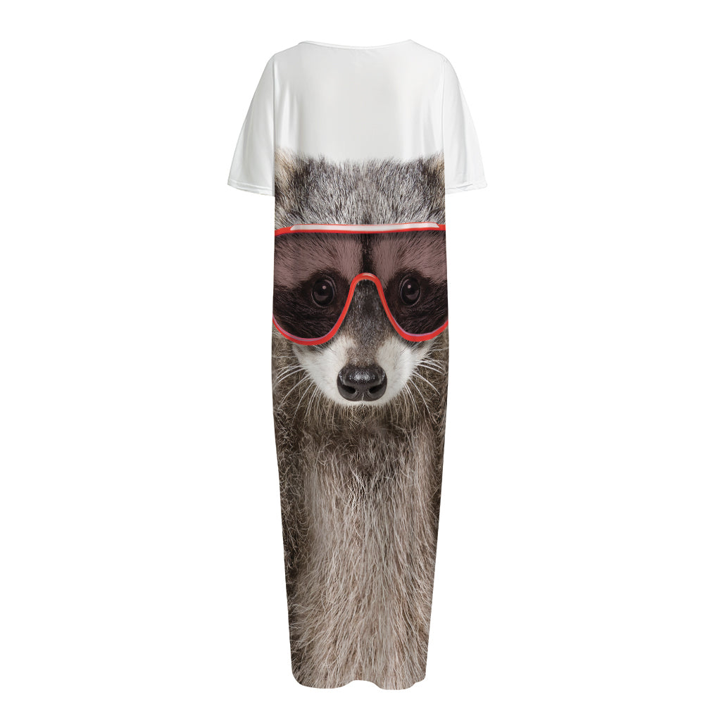 Funny Raccoon Print Short Sleeve Long Nightdress