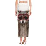 Funny Raccoon Print Side Slit Maxi Skirt