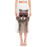 Funny Raccoon Print Side Slit Midi Skirt