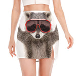 Funny Raccoon Print Side Slit Mini Skirt