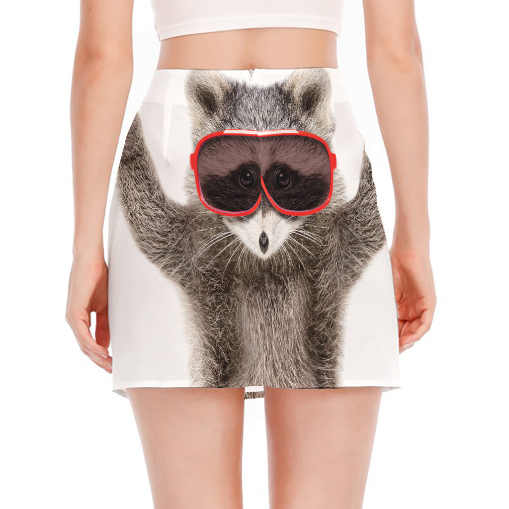 Funny Raccoon Print Side Slit Mini Skirt