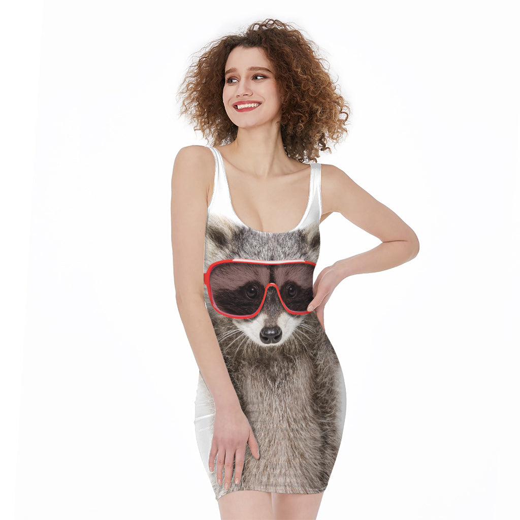 Funny Raccoon Print Sleeveless Bodycon Dress