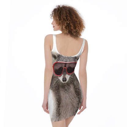 Funny Raccoon Print Sleeveless Bodycon Dress