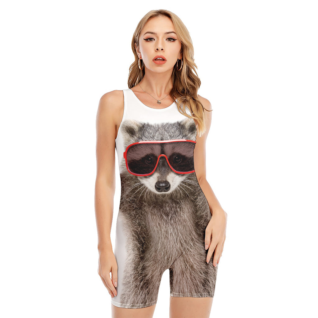 Funny Raccoon Print Sleeveless One Piece Swimsuit