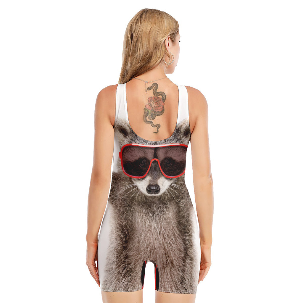 Funny Raccoon Print Sleeveless One Piece Swimsuit