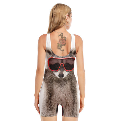 Funny Raccoon Print Sleeveless One Piece Swimsuit