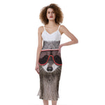 Funny Raccoon Print Slim Fit Midi Cami Dress
