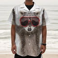 Funny Raccoon Print Textured Short Sleeve Shirt