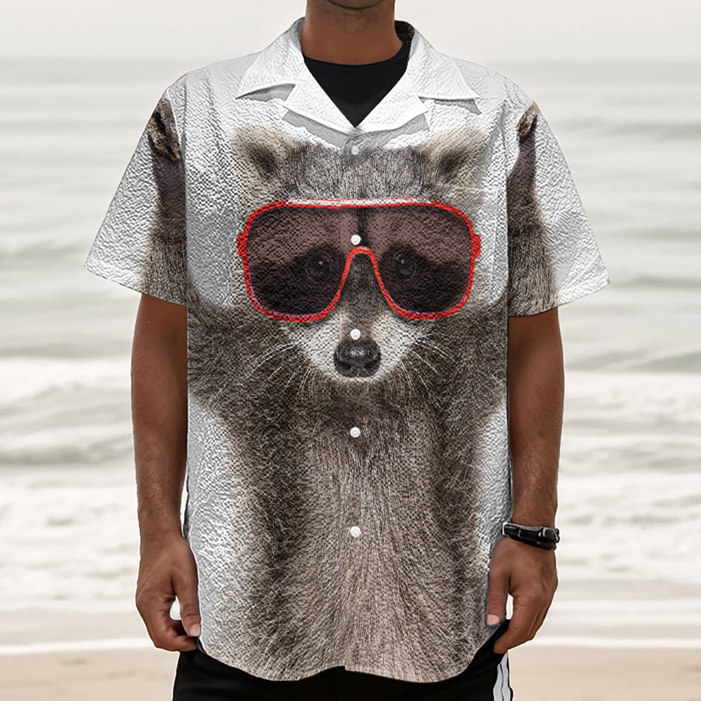 Funny Raccoon Print Textured Short Sleeve Shirt