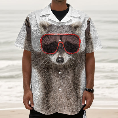 Funny Raccoon Print Textured Short Sleeve Shirt