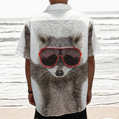 Funny Raccoon Print Textured Short Sleeve Shirt