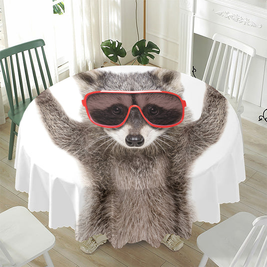 Funny Raccoon Print Waterproof Round Tablecloth