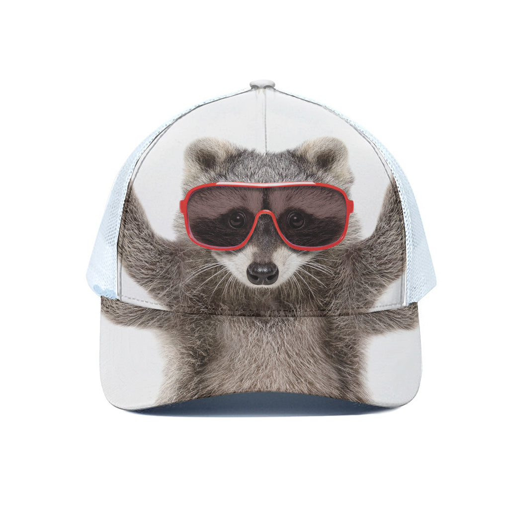 Funny Raccoon Print White Mesh Trucker Cap