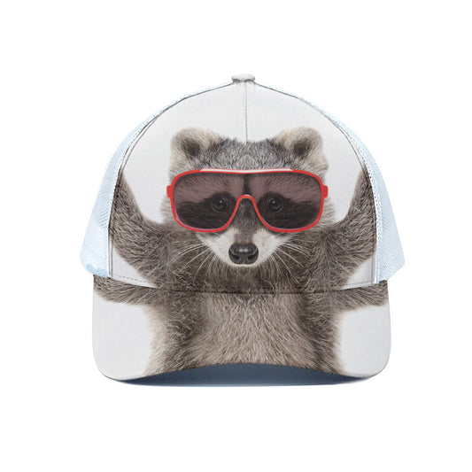 Funny Raccoon Print White Mesh Trucker Cap