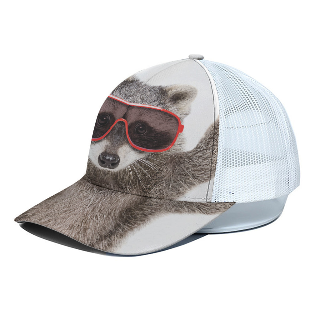 Funny Raccoon Print White Mesh Trucker Cap