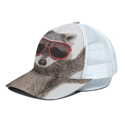 Funny Raccoon Print White Mesh Trucker Cap