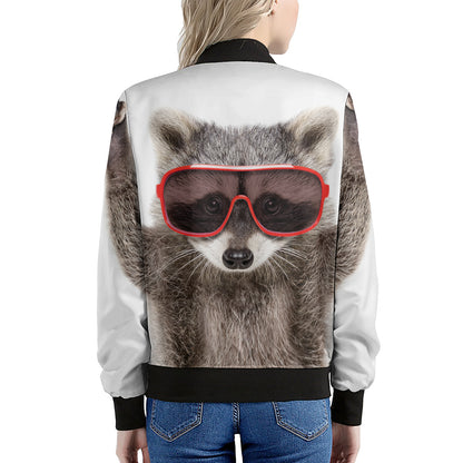 Funny Raccoon Print Women's Bomber Jacket