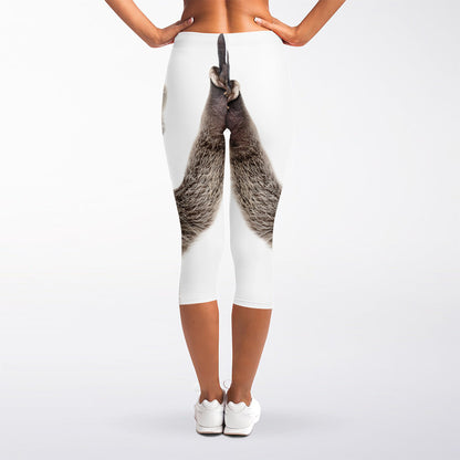 Funny Raccoon Print Women's Capri Leggings