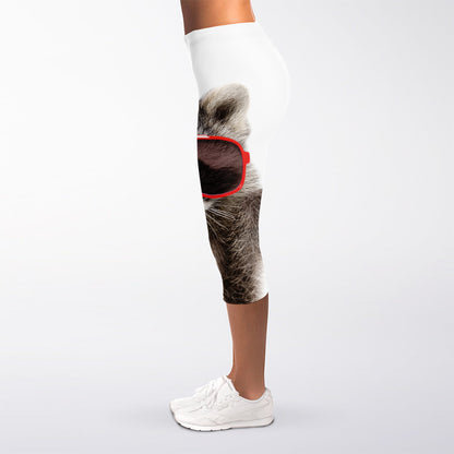 Funny Raccoon Print Women's Capri Leggings