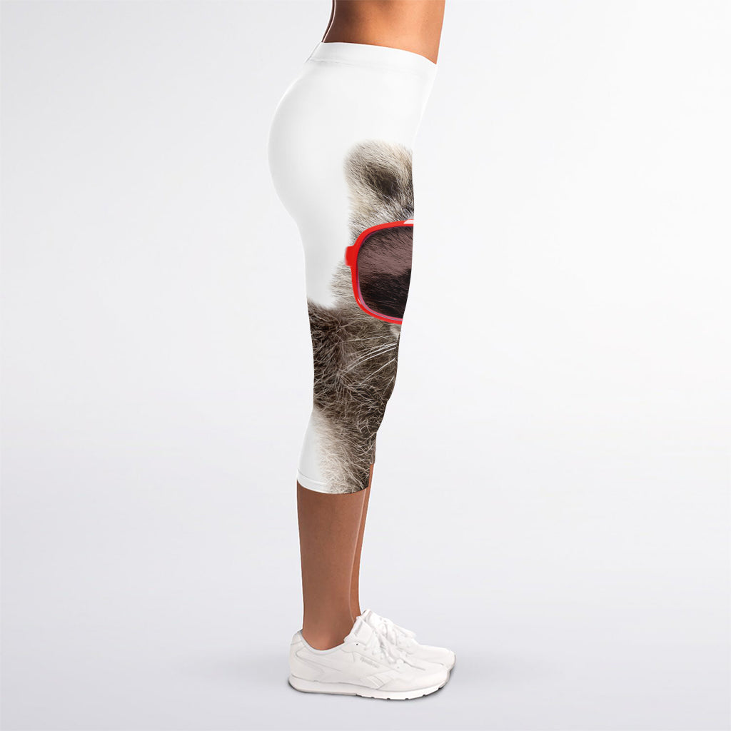 Funny Raccoon Print Women's Capri Leggings
