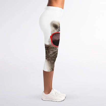 Funny Raccoon Print Women's Capri Leggings