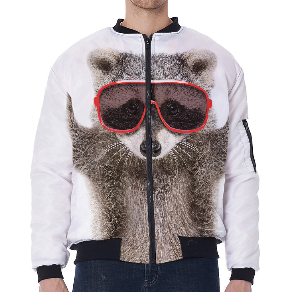 Funny Raccoon Print Zip Sleeve Bomber Jacket