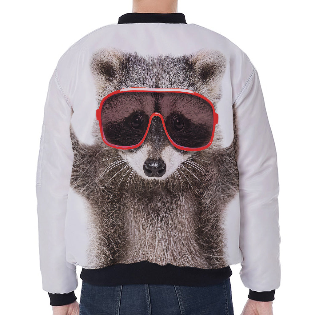 Funny Raccoon Print Zip Sleeve Bomber Jacket