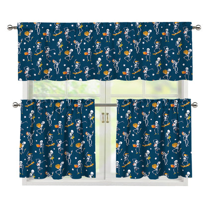 Funny Skeleton Party Pattern Print 3 Piece Kitchen Curtains