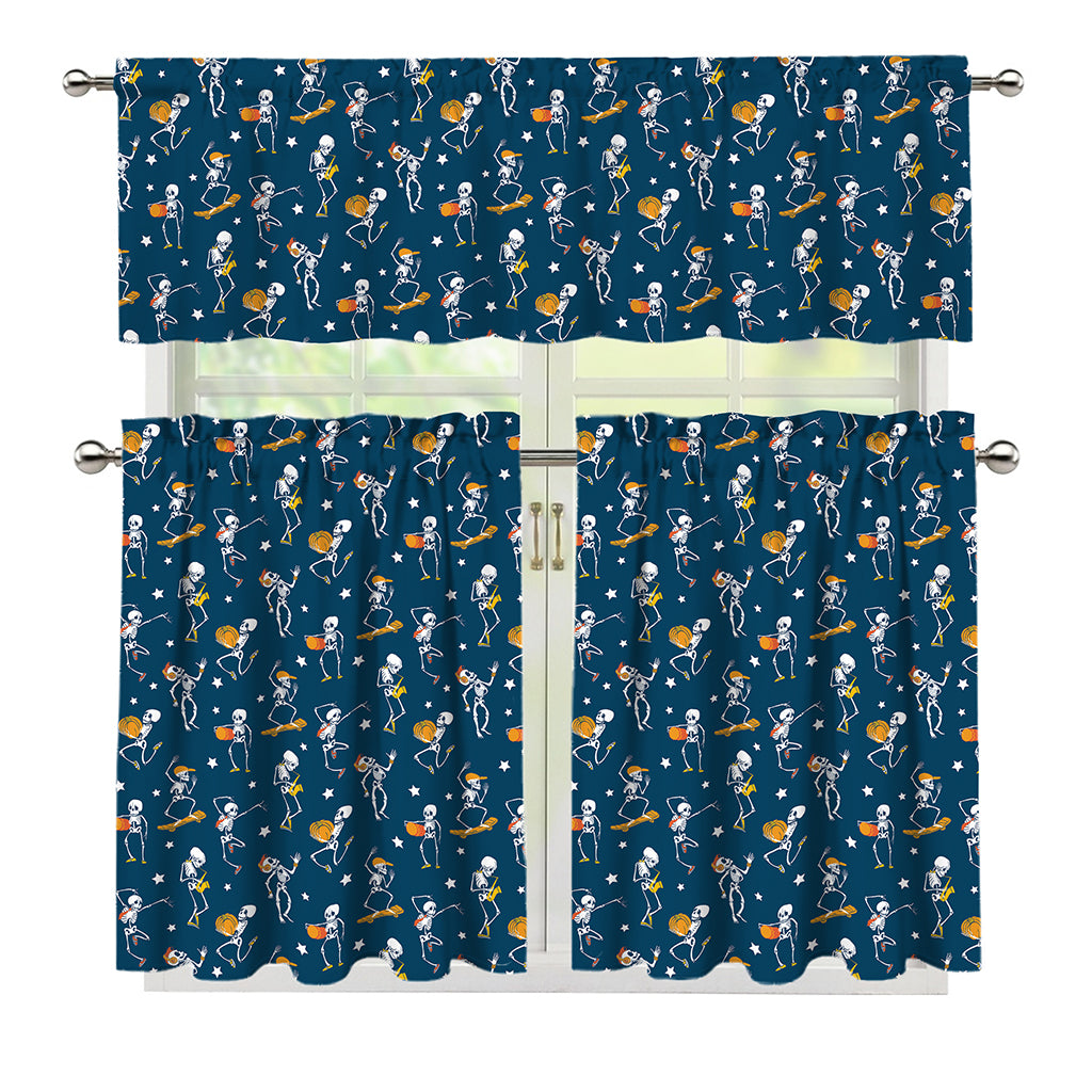 Funny Skeleton Party Pattern Print 3 Piece Kitchen Curtains