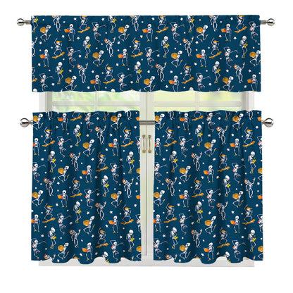 Funny Skeleton Party Pattern Print 3 Piece Kitchen Curtains