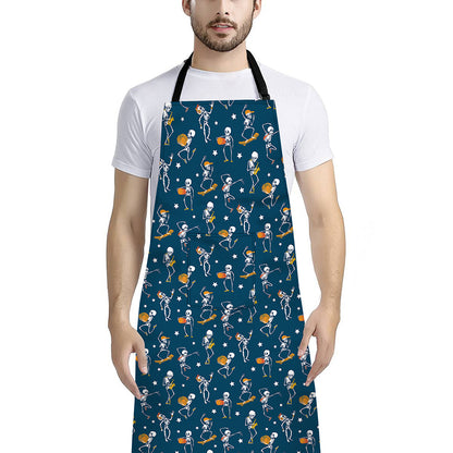 Funny Skeleton Party Pattern Print Bib Apron With Pocket