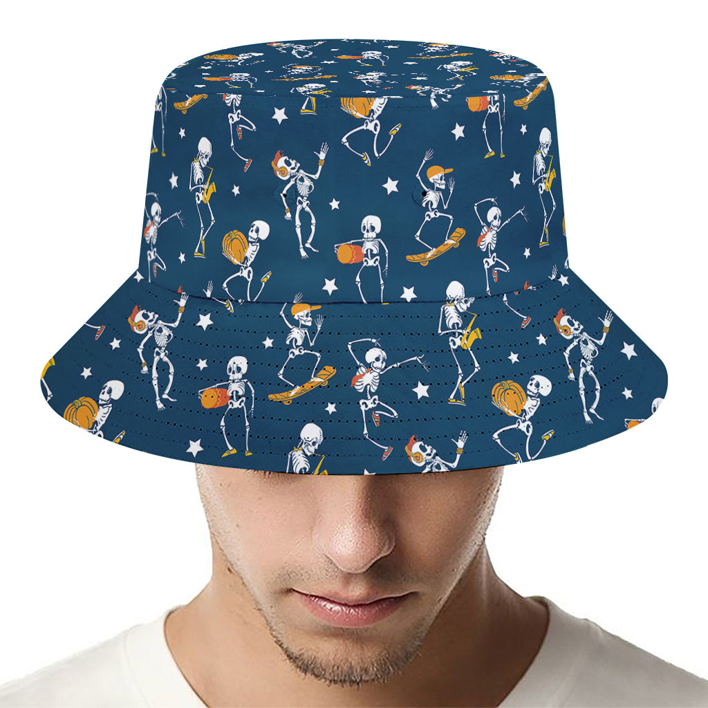 Funny Skeleton Party Pattern Print Bucket Hat