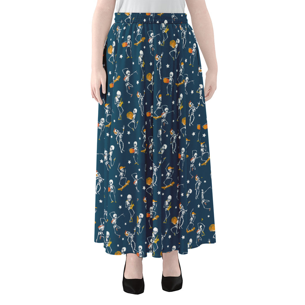Funny Skeleton Party Pattern Print Chiffon Maxi Skirt