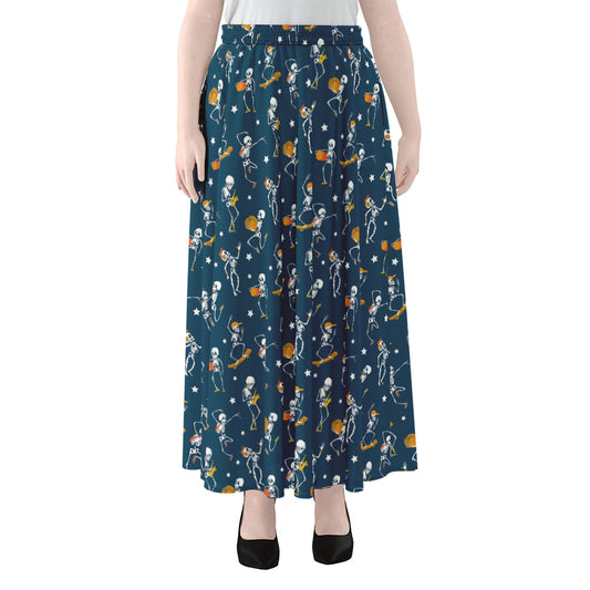Funny Skeleton Party Pattern Print Chiffon Maxi Skirt
