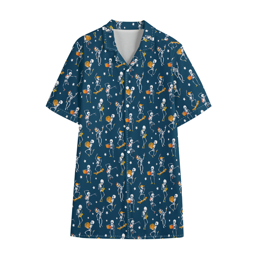 Funny Skeleton Party Pattern Print Cotton Hawaiian Shirt